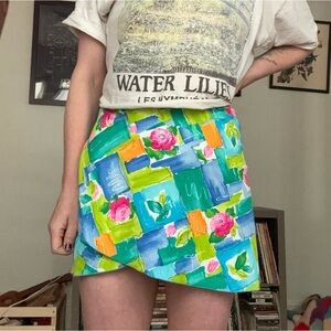 Vintage 90s y2k bright multicolor swimsuit coverup wrap mini skirt summer floral